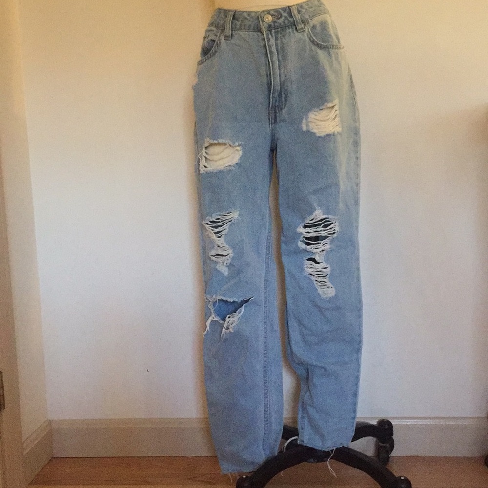 H&M Coachella Collection Light Wash Ripped Jeans